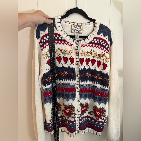 Women Knitted Cardigan Sweater Large Red Hearts Heirloom Collectibles Vintage - Picture 6 of 8